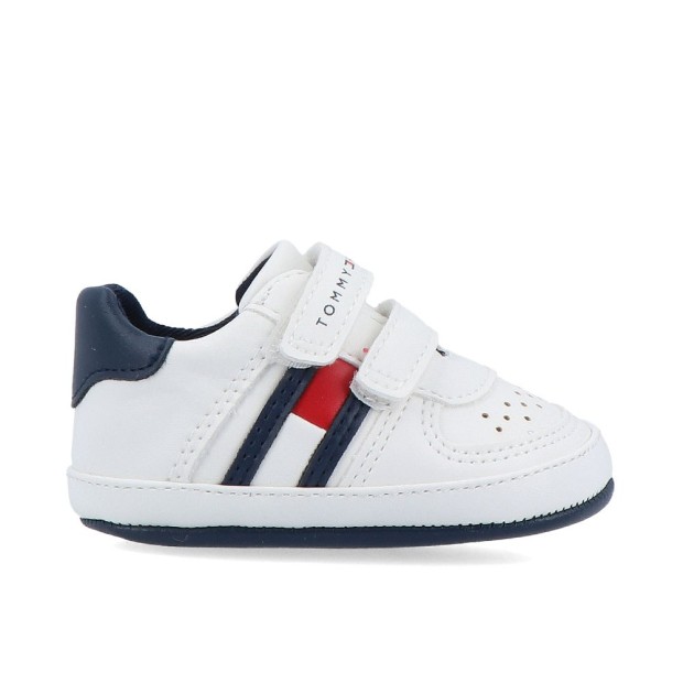 Sapatilha Tommy Hilfiger Flag Low Cut Velcro Off Whi