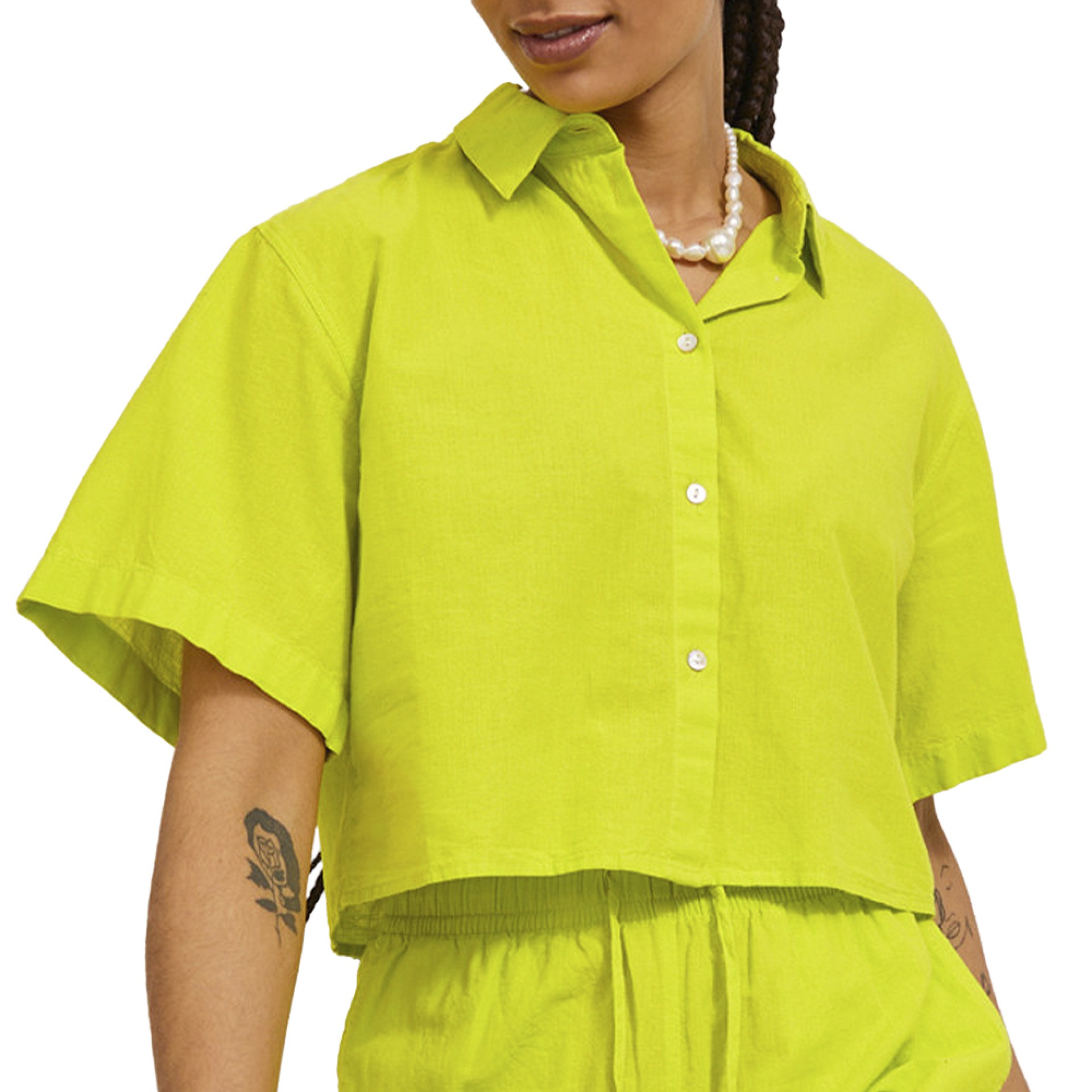 JjxxCamisa Lulu Cropped Comfort Lime Punc