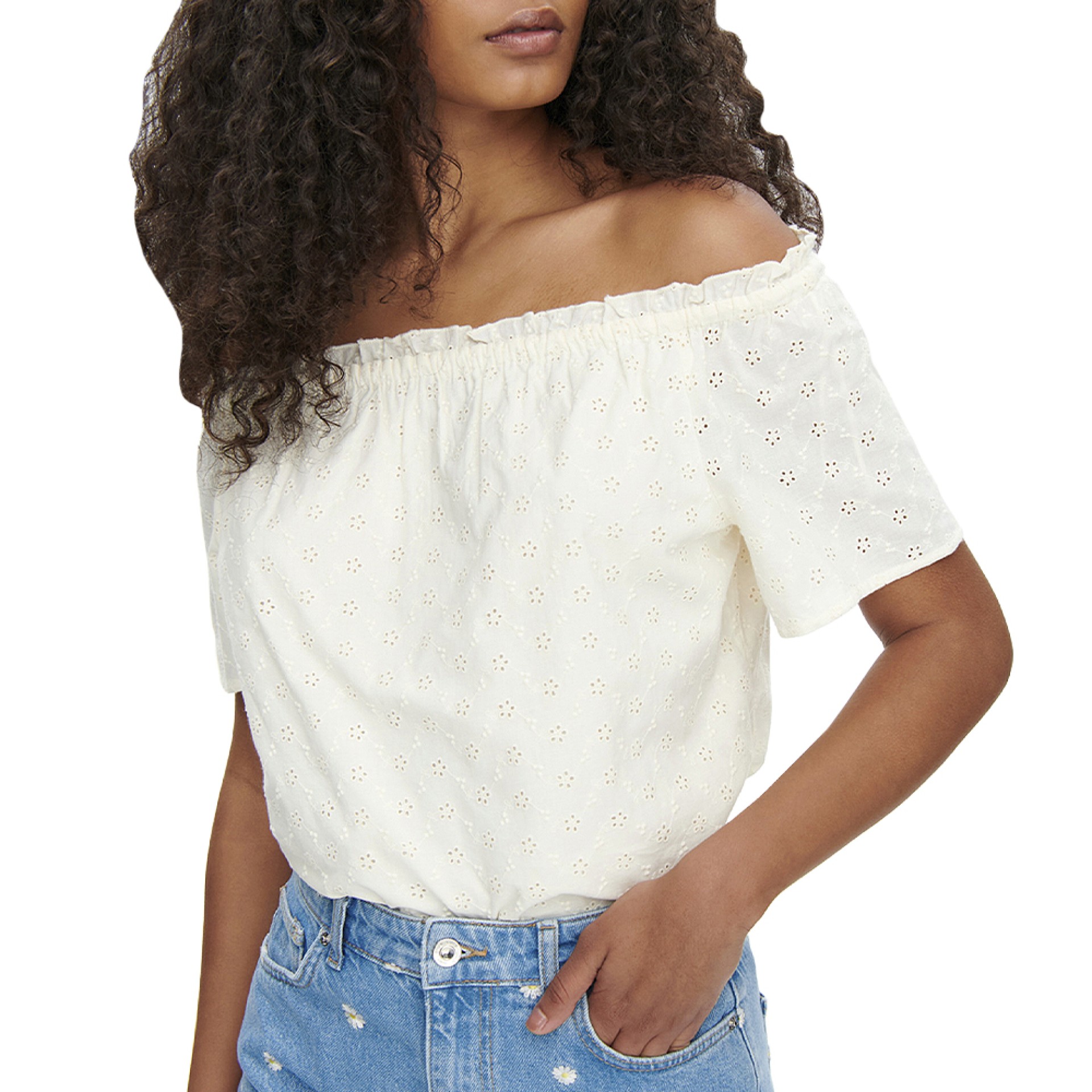 Only Blusa Sandy Off Shoulder Creme