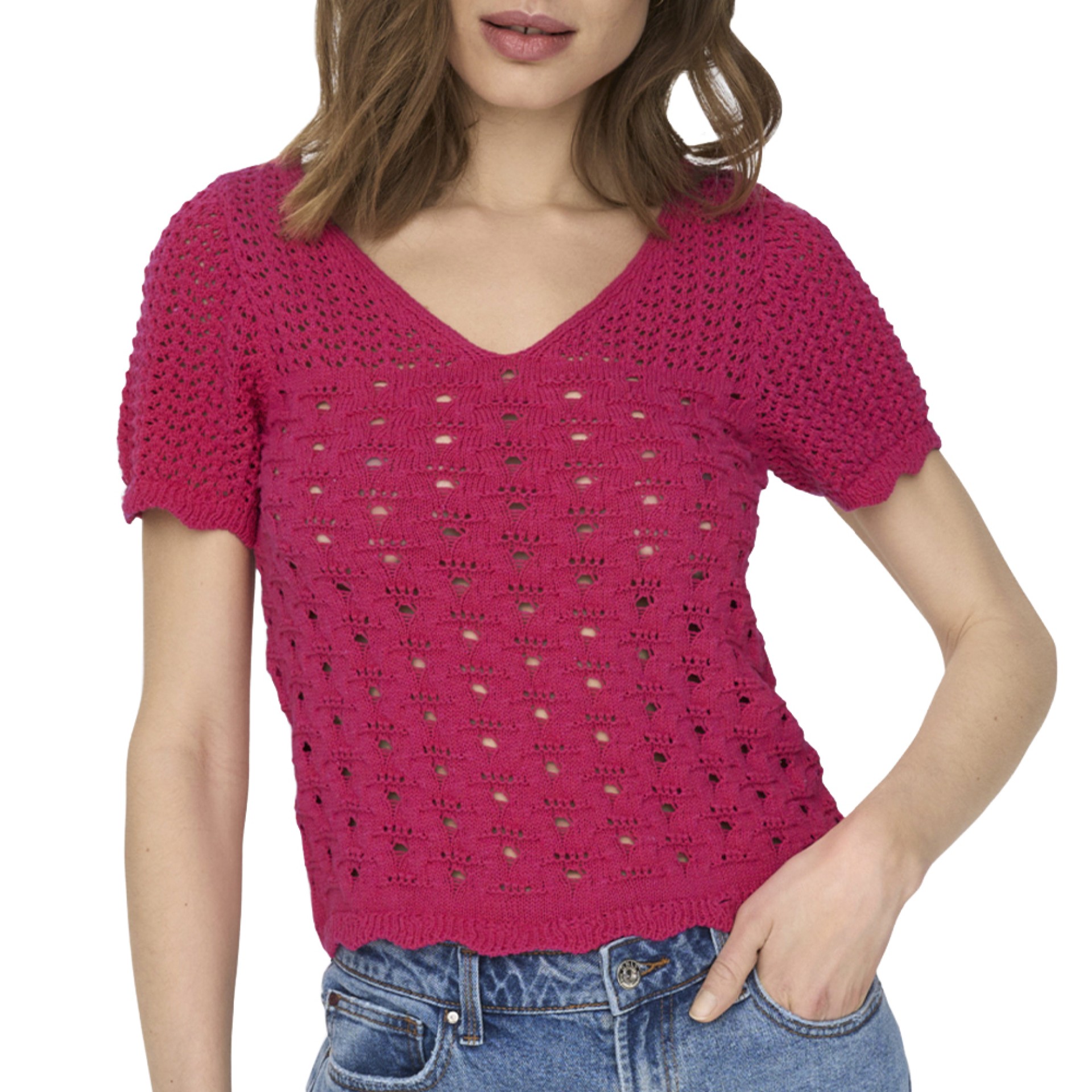 Only Blusa Becca Life Ss V-neck Very Berry