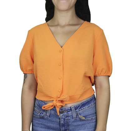 Blusa Only Blusa Mette Ss V-neck Knot Orange Pee