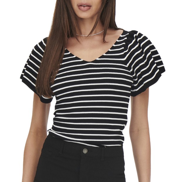 Camisola Only Camisola Leelo Stripe Ss Back V-neck