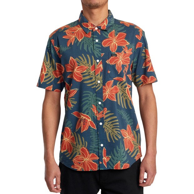 Camisa Rvca Camisa Wild Hibiscus Ss Duck Blue