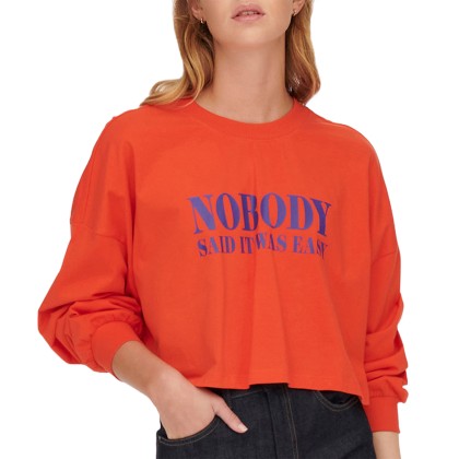 Sweat Only Celia L/s Text Top Box Orange Com Nob