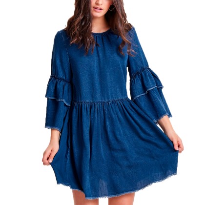 Vestido Only Vestido Raw Edge Dnm Blue Denim