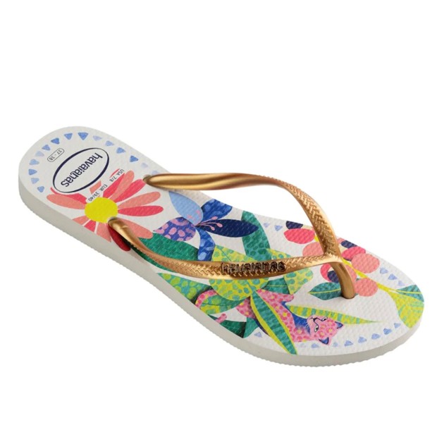Chinelos Havaianas Slim Tropical F Branco Azul