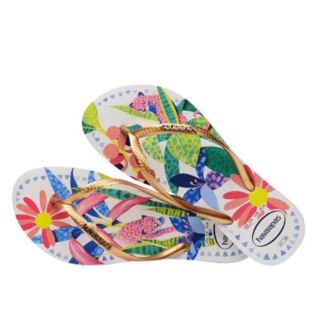 Chinelos Havaianas Slim Tropical F Branco Azul