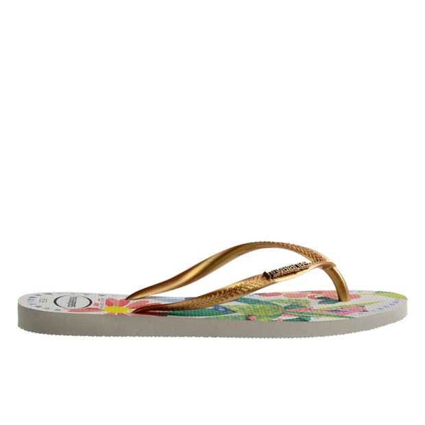 Chinelos Havaianas Slim Tropical F Branco Azul