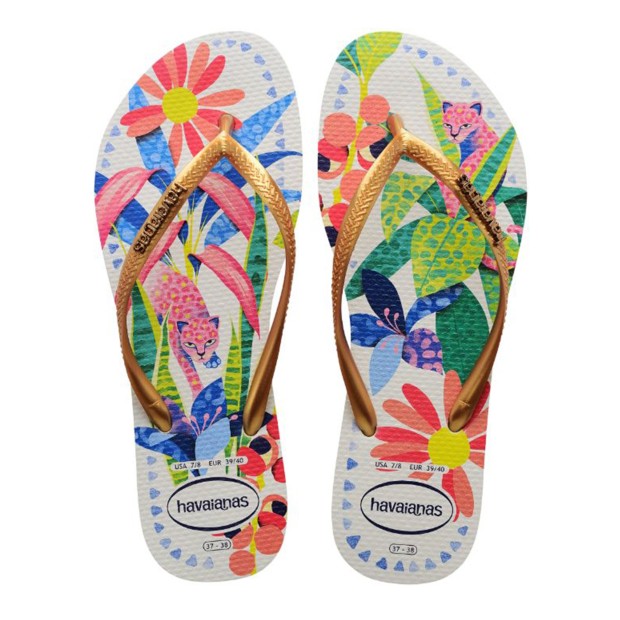 Chinelos Havaianas Slim Tropical F Branco Azul