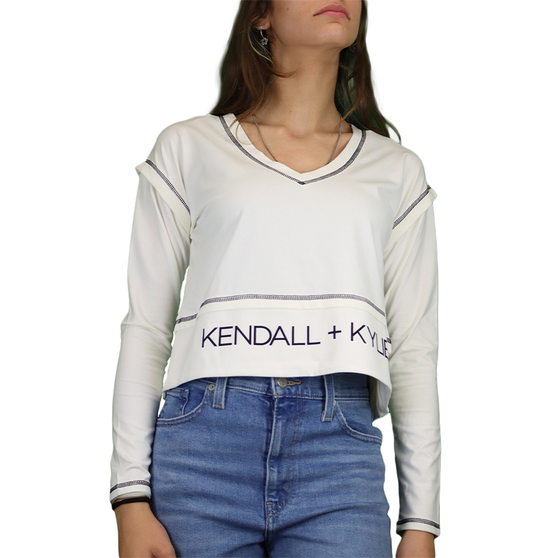 Kendall+kylie Longsleeve Cropedd Logo Whit