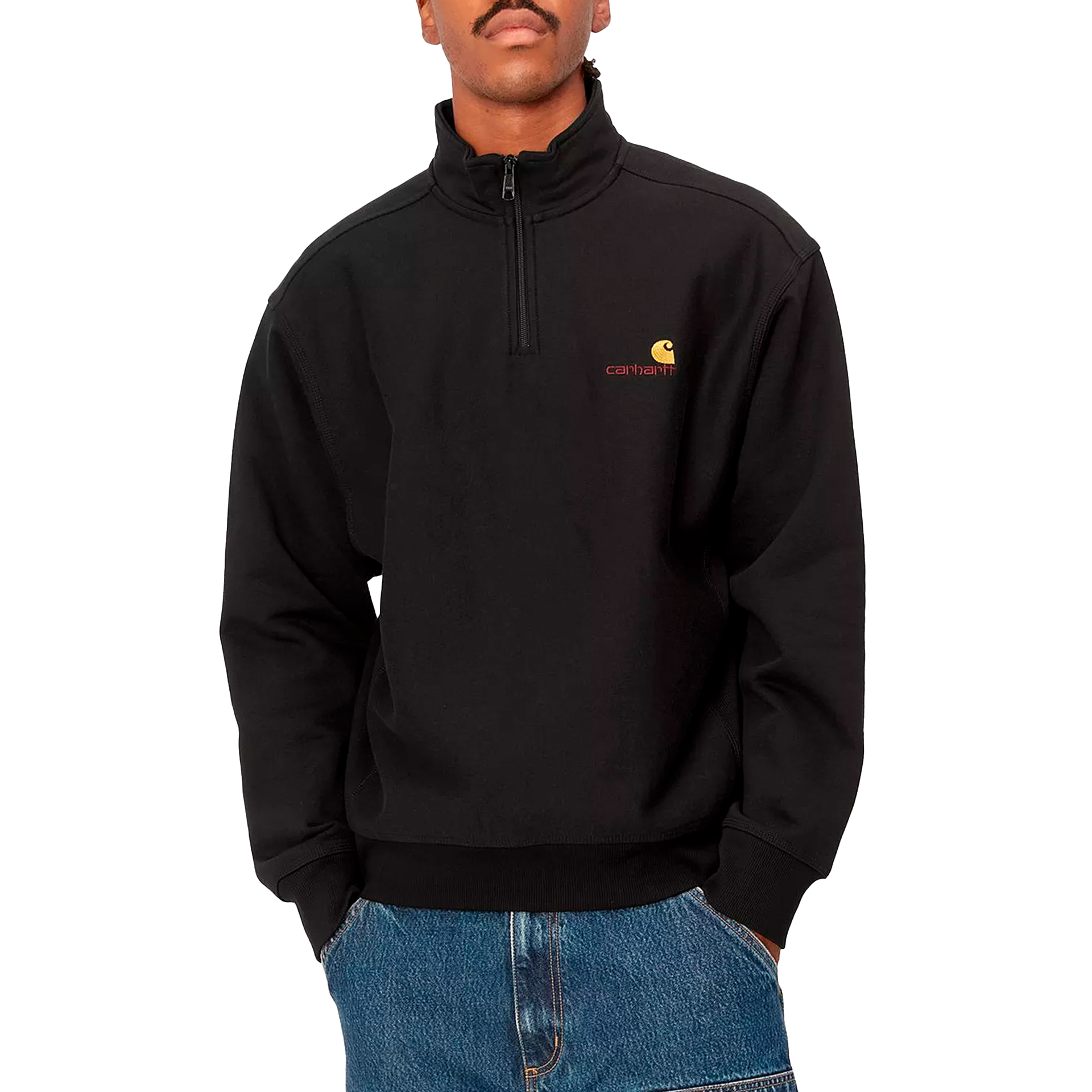 Carhartt Wip Sweat Half Zip American Script Black