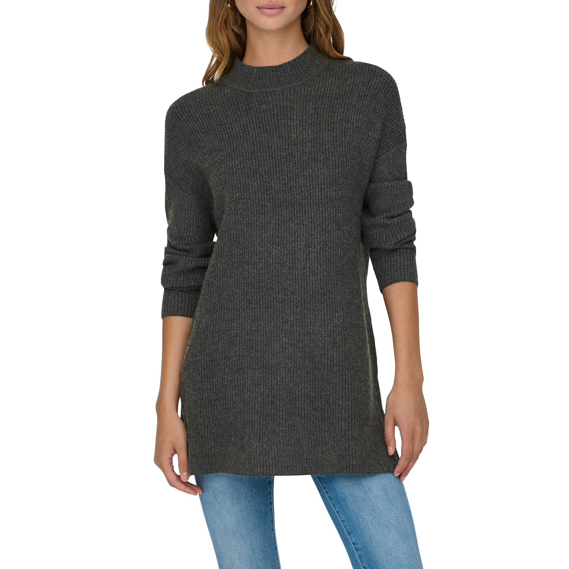 Only Onlkatia Ls Loose Rib High-neck Cc Knt Darkgreymelange