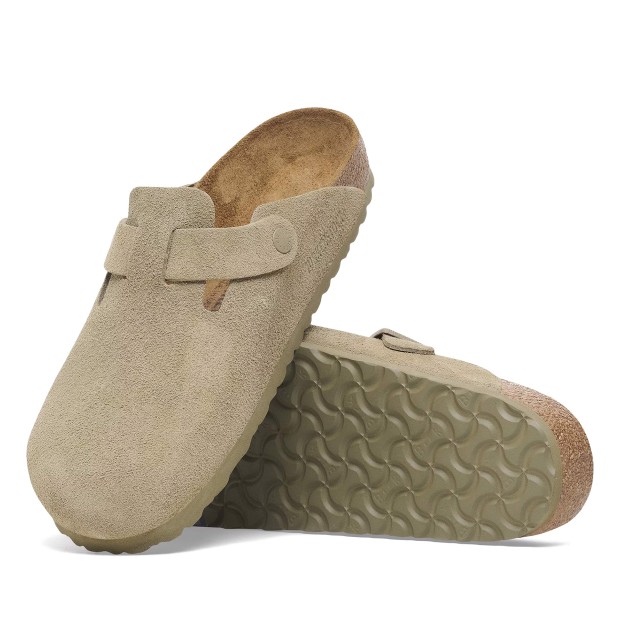 Birkenstock Boston Suede Leather Narrow Faded Khaki