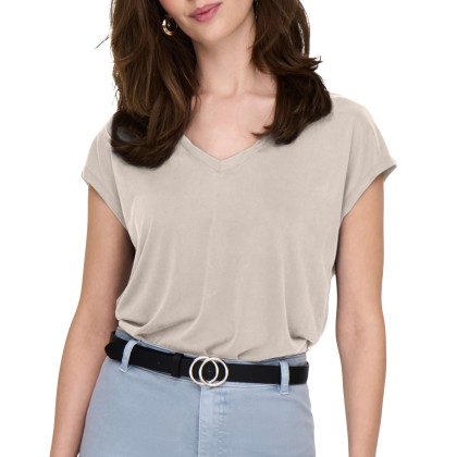 Only Onlhannah S/s V-neck Top Cc Jrs Pumice Stone