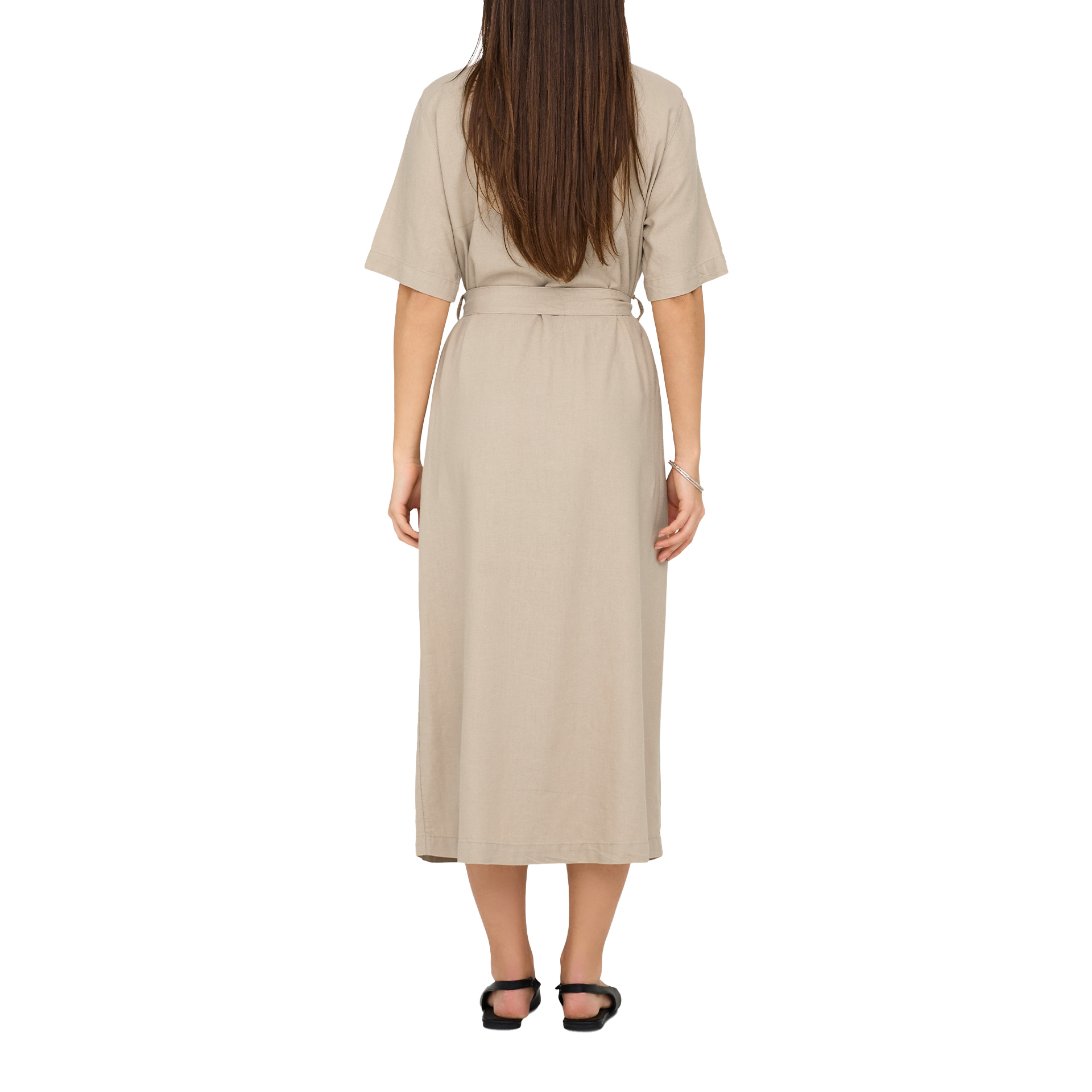 Only Onlcaro S/s Linen Bl Belt Dress Cc Pnt Oxford Tan