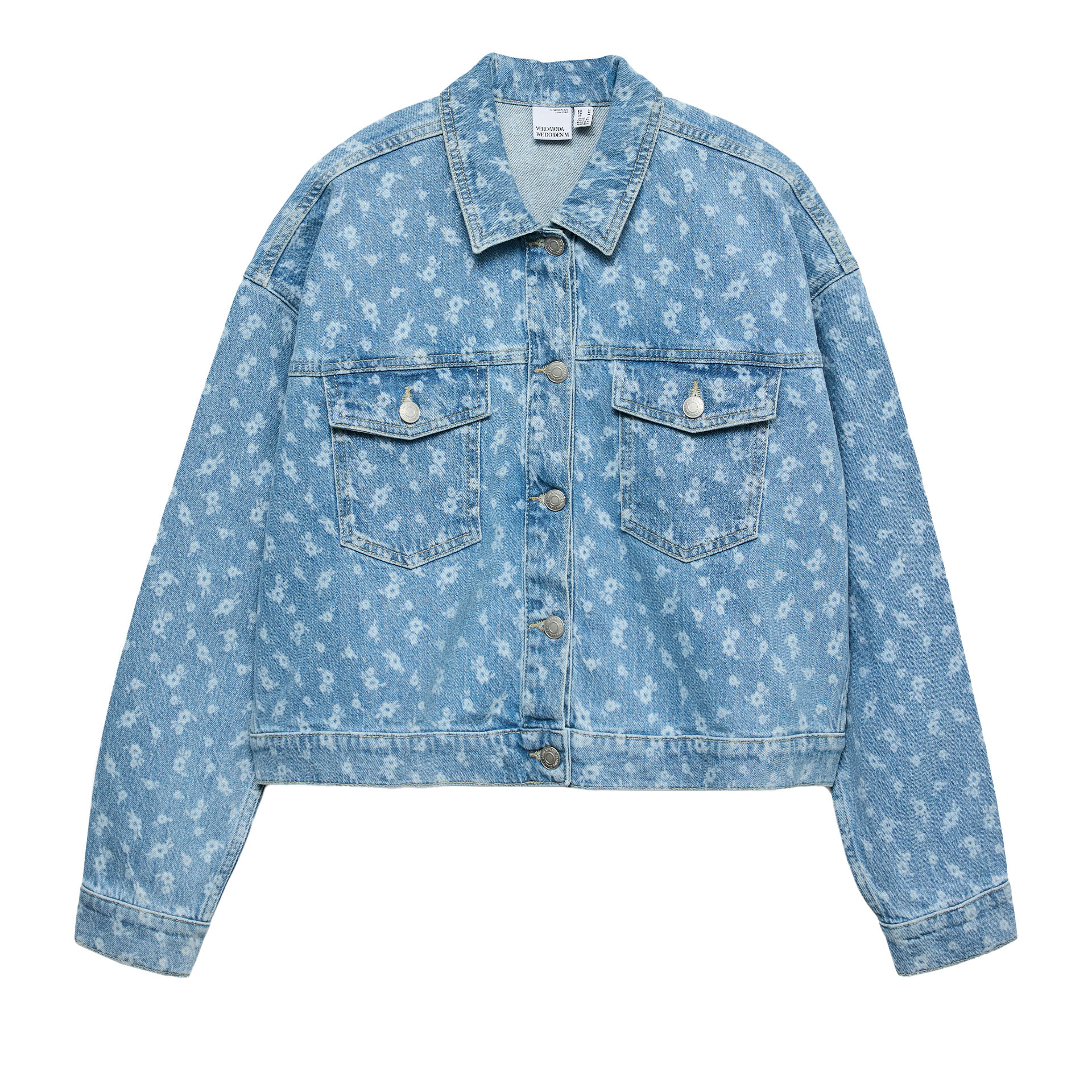 Vero Moda Vmcecilla Ls Flower Denim Jacket Medium Blue Denim