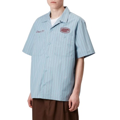 Carhartt Wip S/s Hendry Shirt Seaton Stripe, Frosted Blue  Mulberry