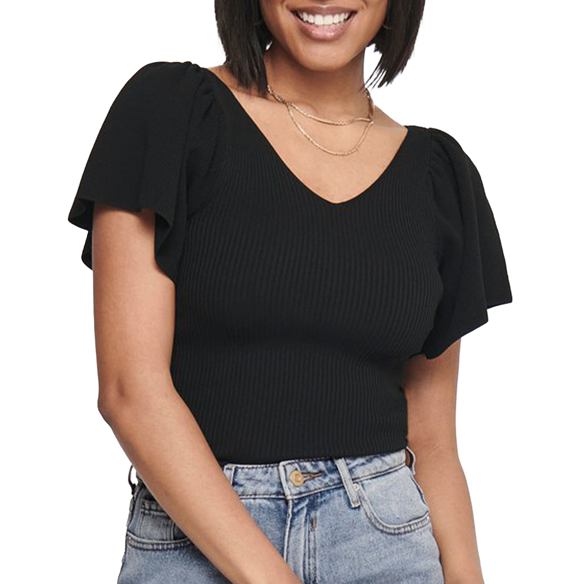 Only Onlleelo S/s Back Pullover Knt Noos Black