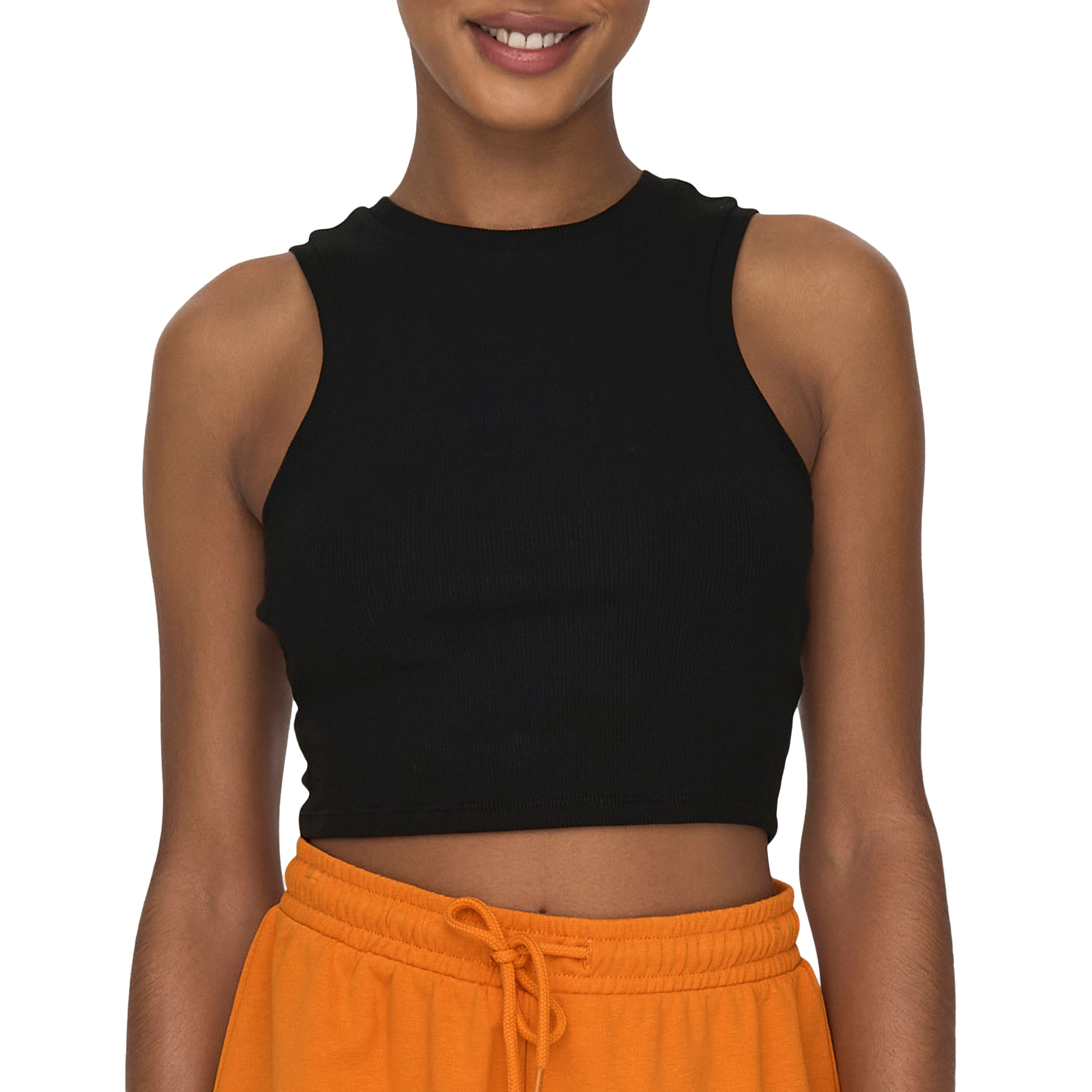 Only Onlvilma S/l Cropped Tank Top Jrs Noos Black