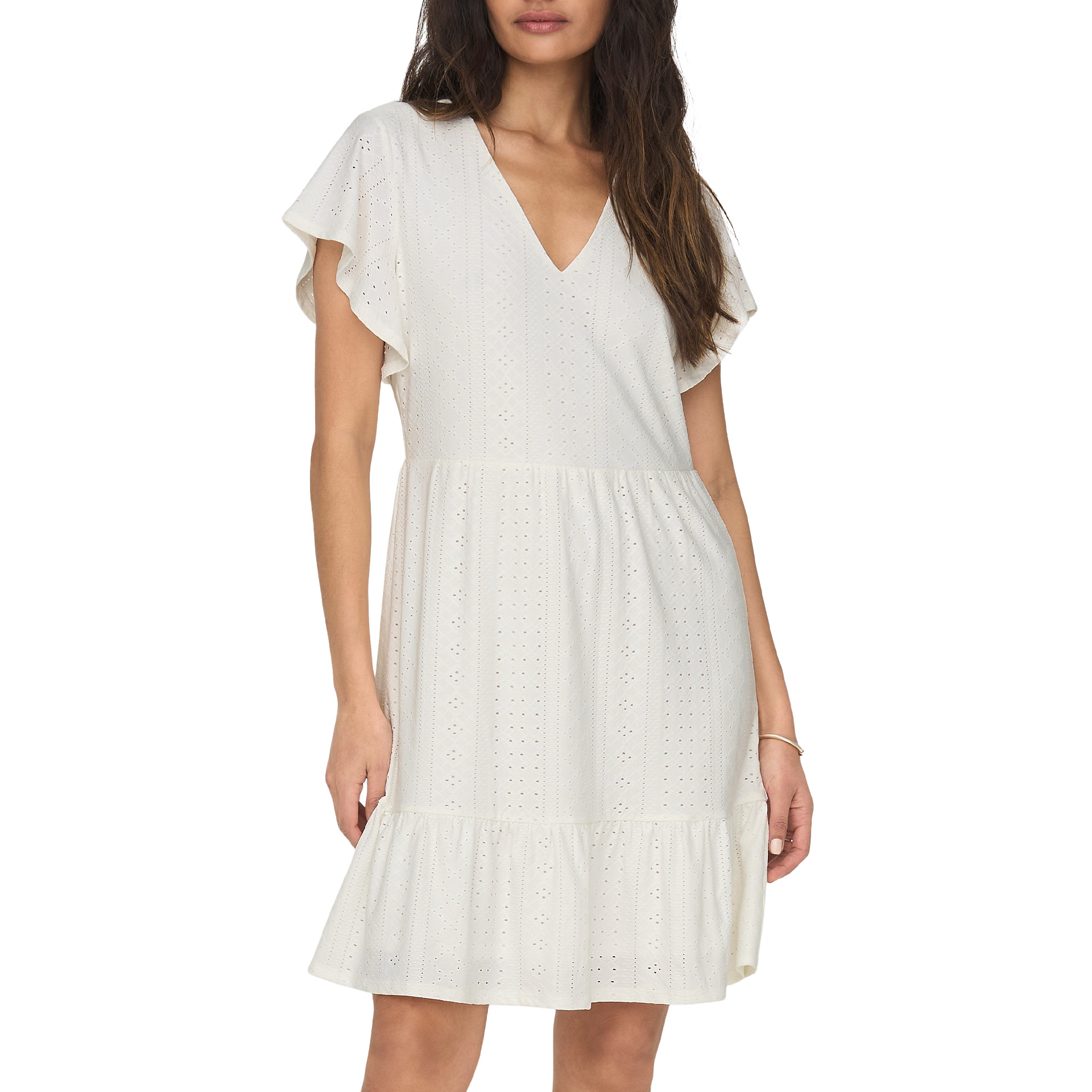 Only Onlsandra S/s V-neck Dress Jrs Cloud Dancer