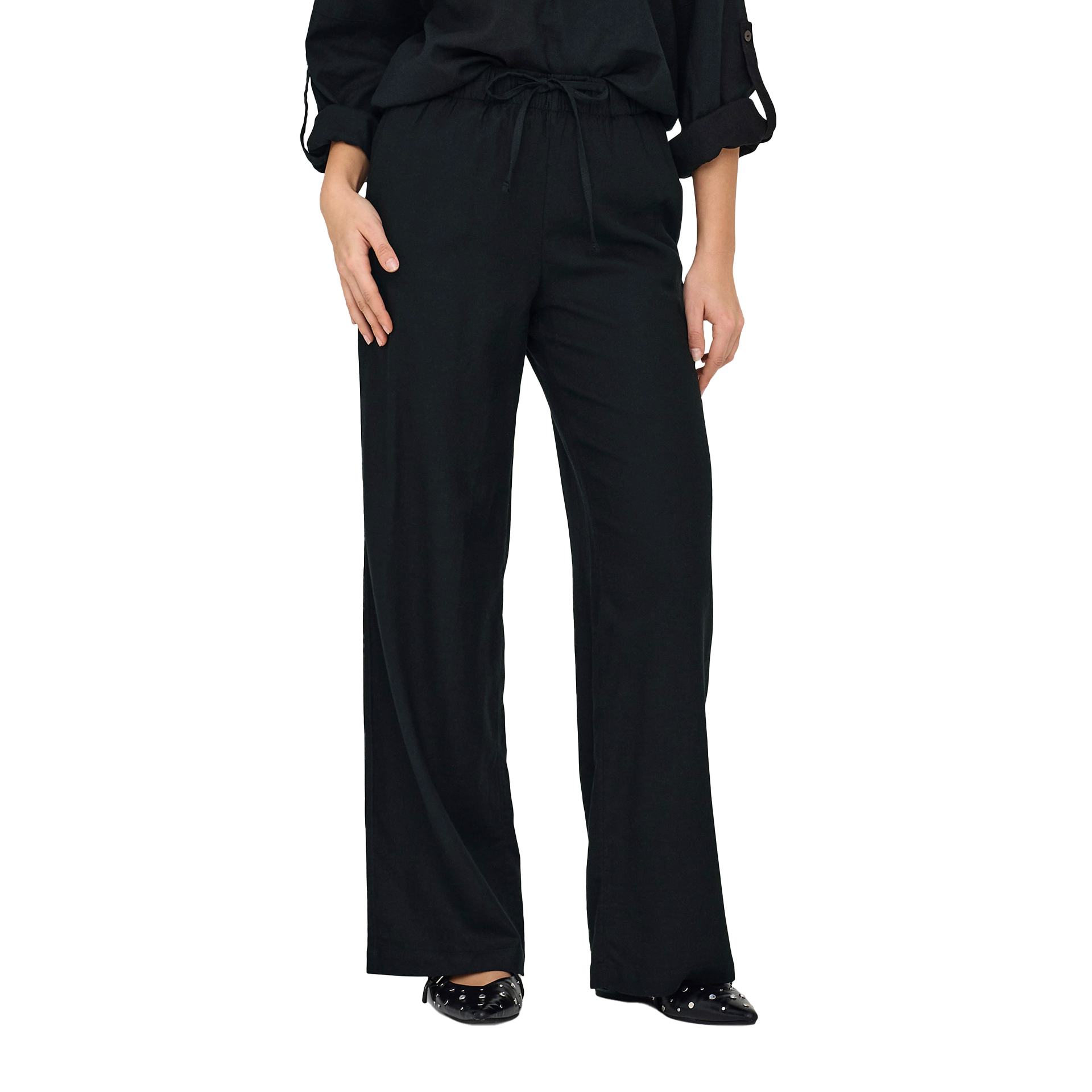 Only Onlcaro Mw Linen Bl Pull-up Pant Cc Pnt Black