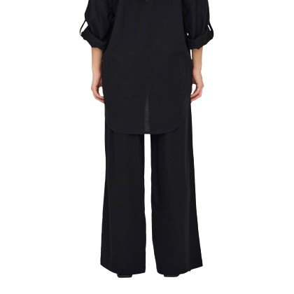 Only Onlcaro Mw Linen Bl Pull-up Pant Cc Pnt Black