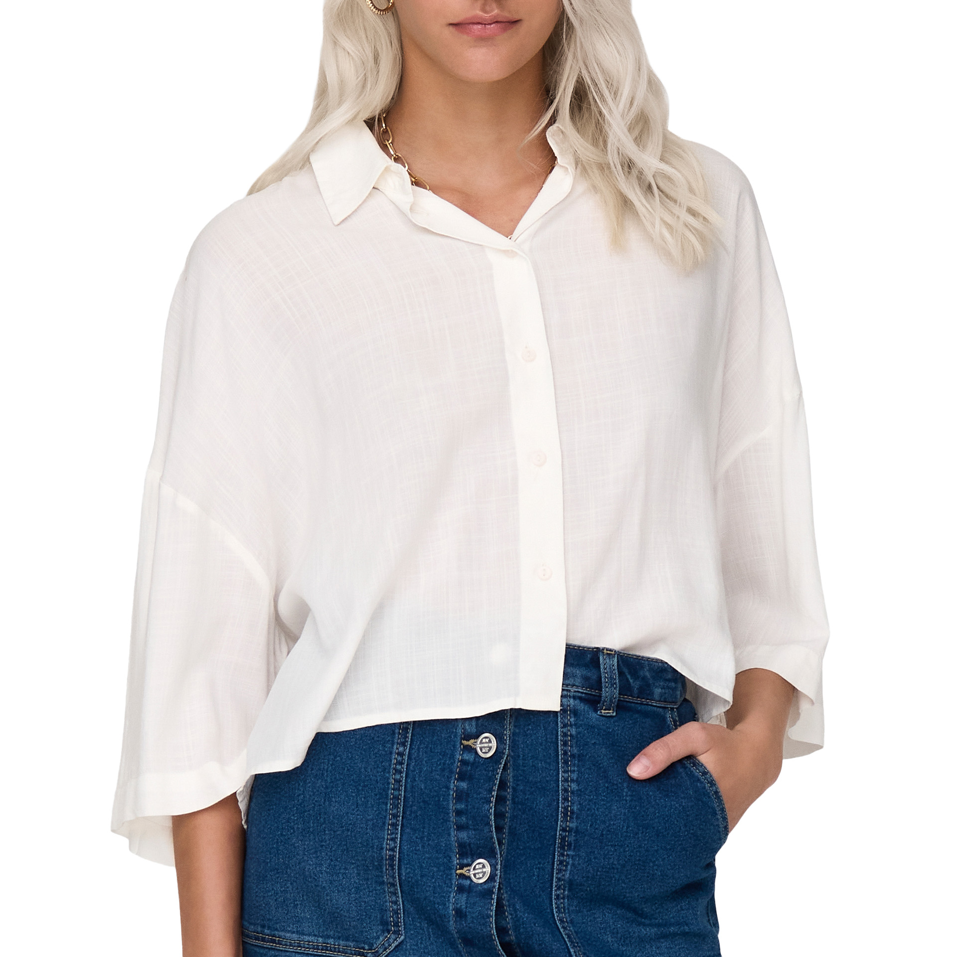 Only Onlastrid Life 2/4 Crop Shirt Wvn Noos Cloud Dancer