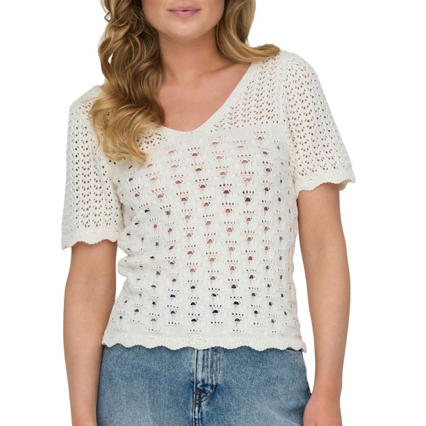 Only Onlbecca Life Ss V-neck Top Knt Cloud Dancer