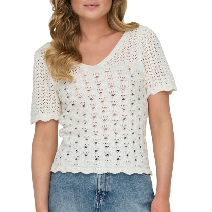 Only Onlbecca Life Ss V-neck Top Knt Cloud Dancer