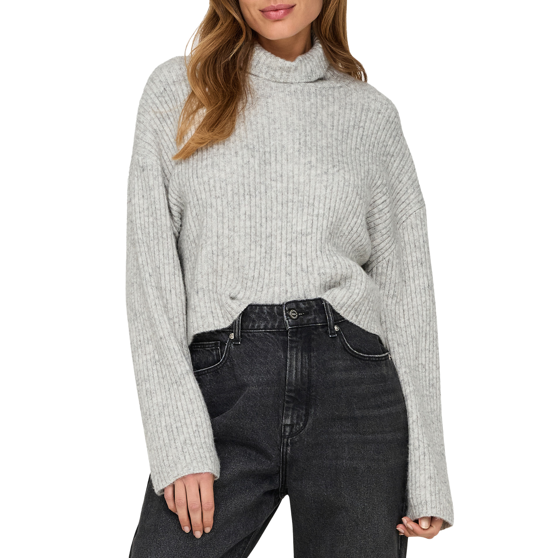 Only Onlmelanie L/s Rollneck Pullover Kntnoos Light Grey Melange
