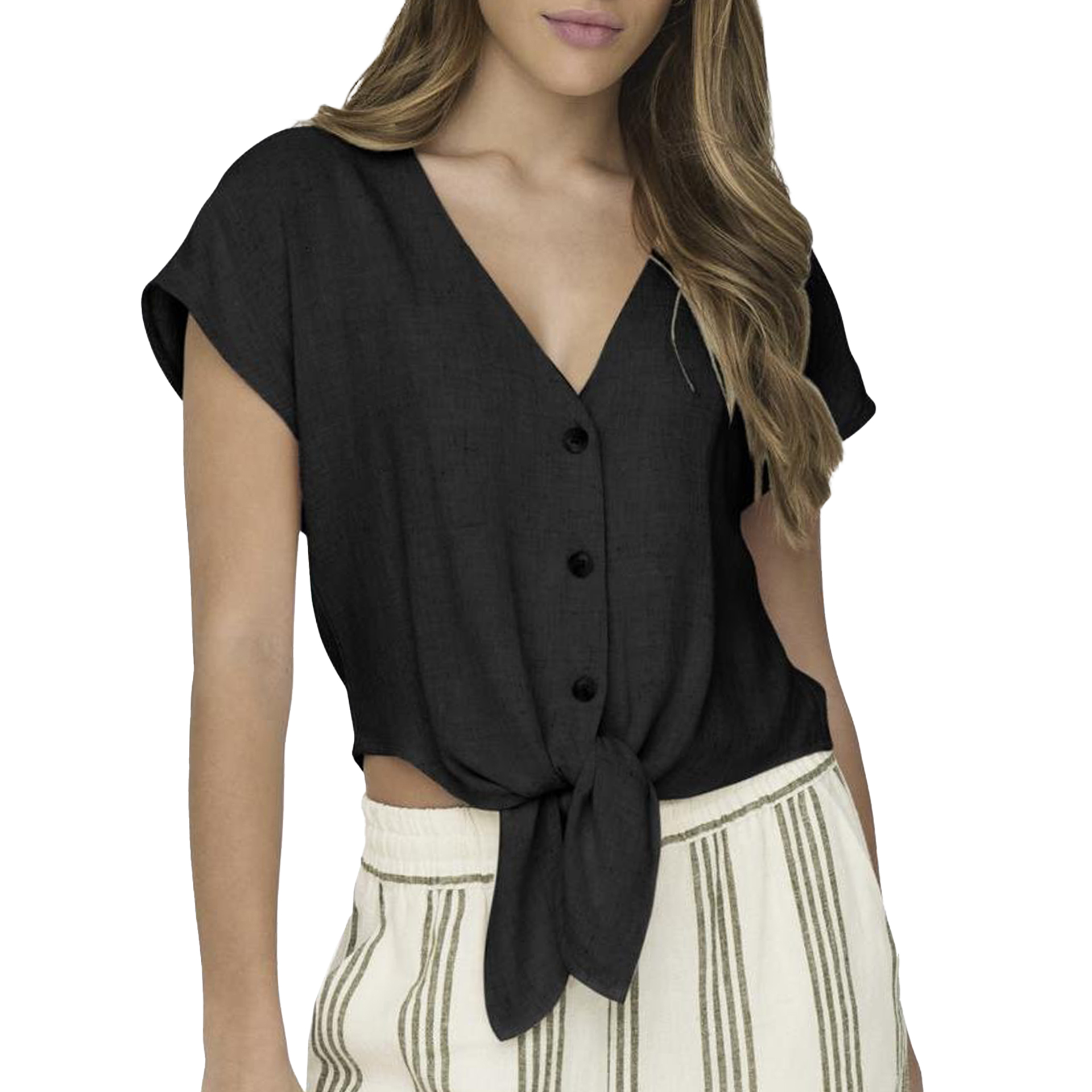 Only Onlsiesta Ss Knot Lin Bl Shirt Pnt Noos Black