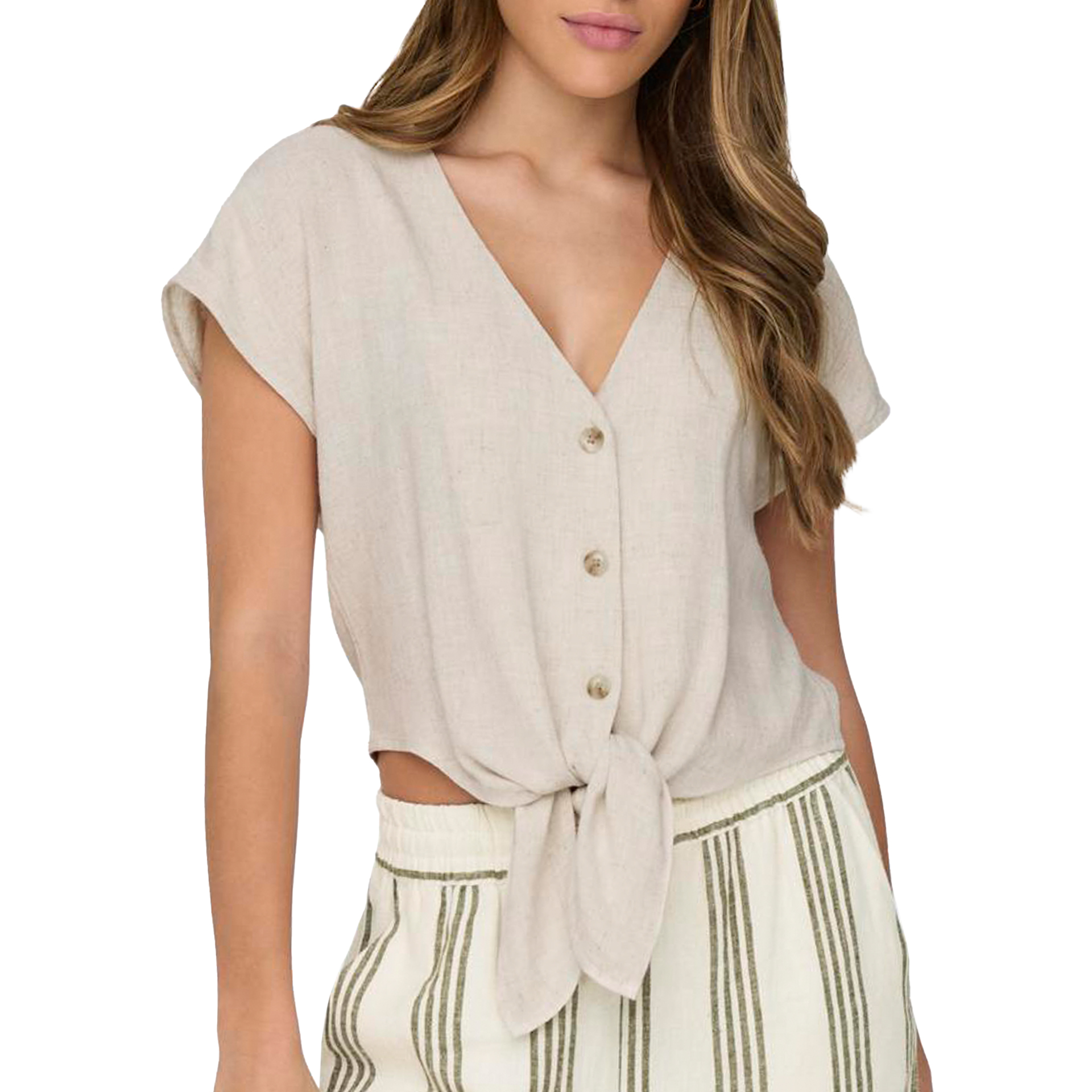 Only Onlsiesta Ss Knot Lin Bl Shirt Pnt Noos Moonbeam