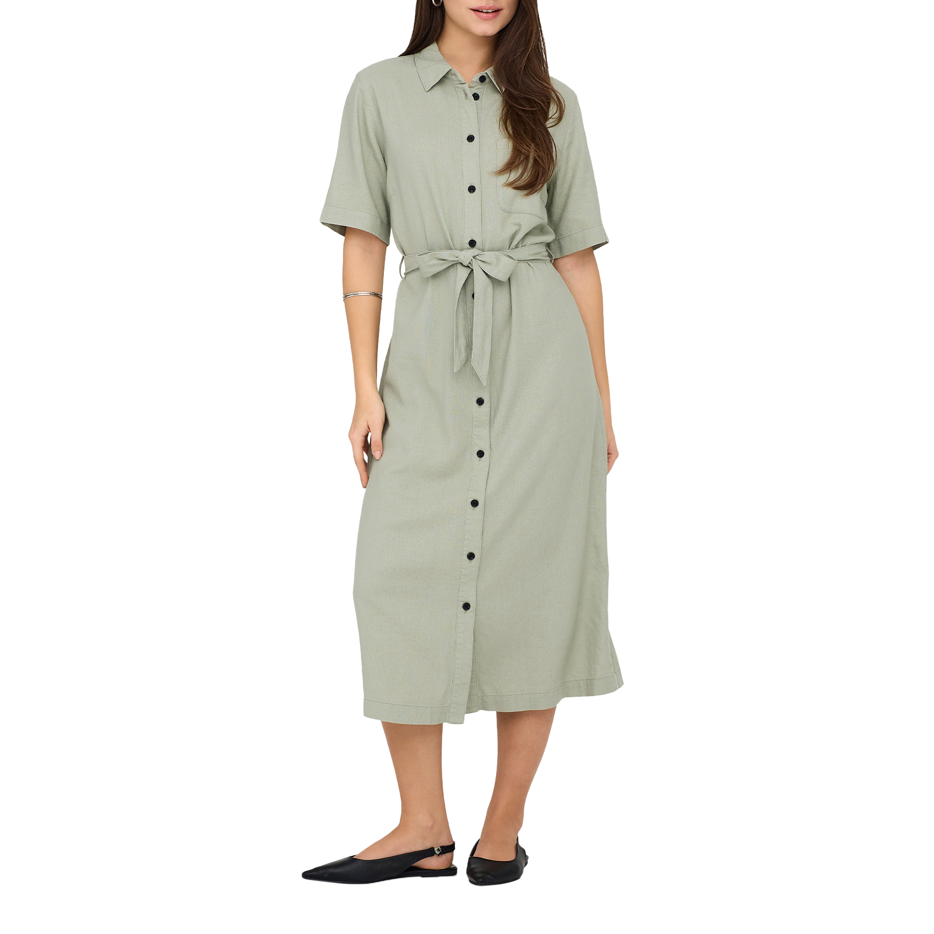 Only Onlcaro S/s Linen Bl Belt Dress Cc Pnt Tea