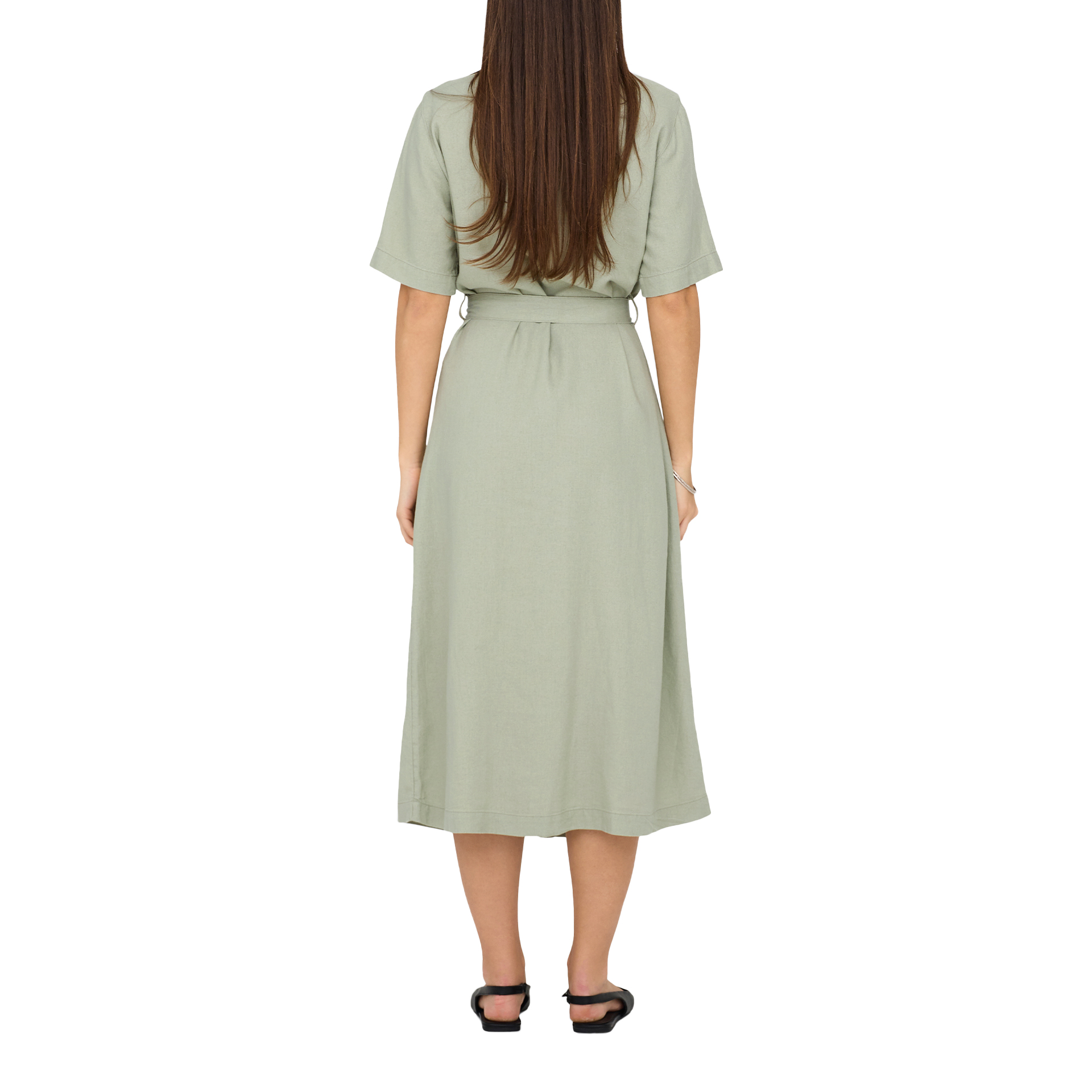 Only Onlcaro S/s Linen Bl Belt Dress Cc Pnt Tea