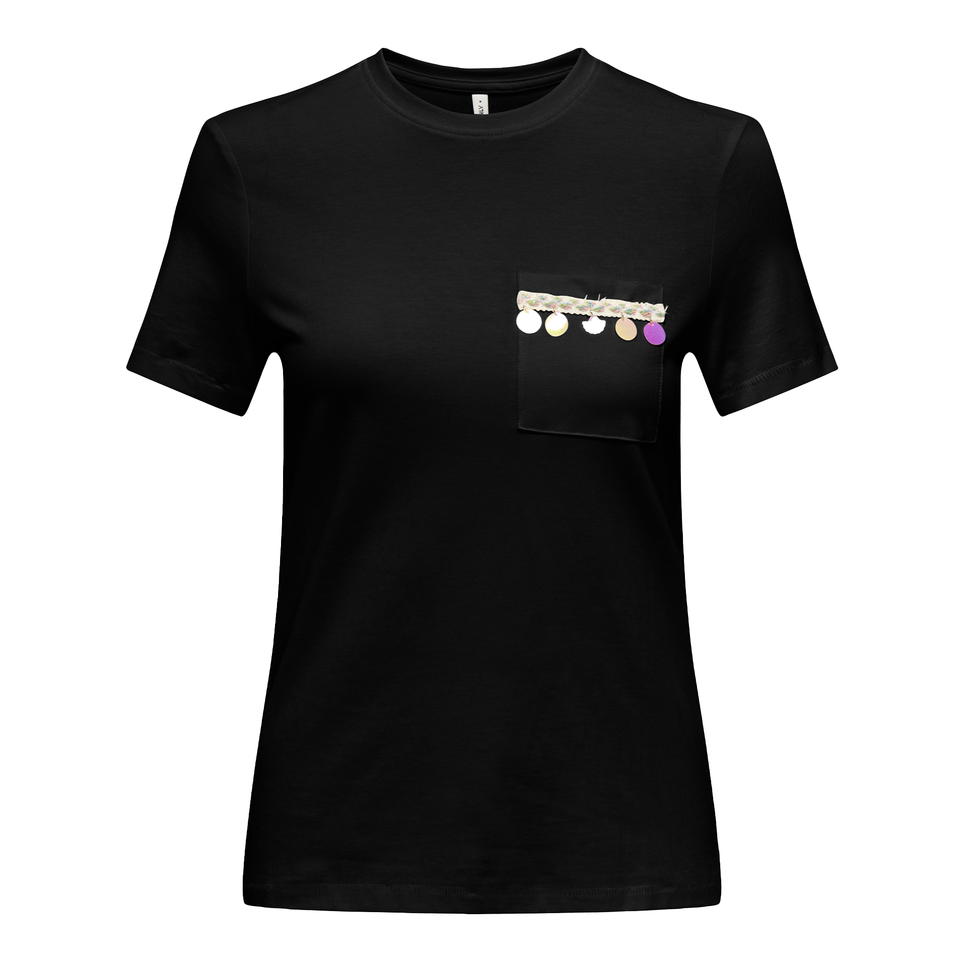 Only Onlfilippa Life S/s O-neck Top Jrs Black Iridescent Tape+iridescent Sequins