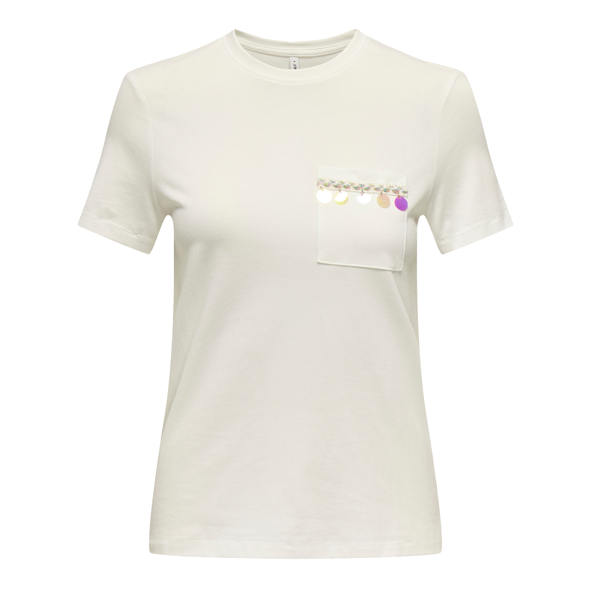 Only Onlfilippa Life S/s O-neck Top Jrs Cloud Dancer Iridescent Tape+iridescent Sequins