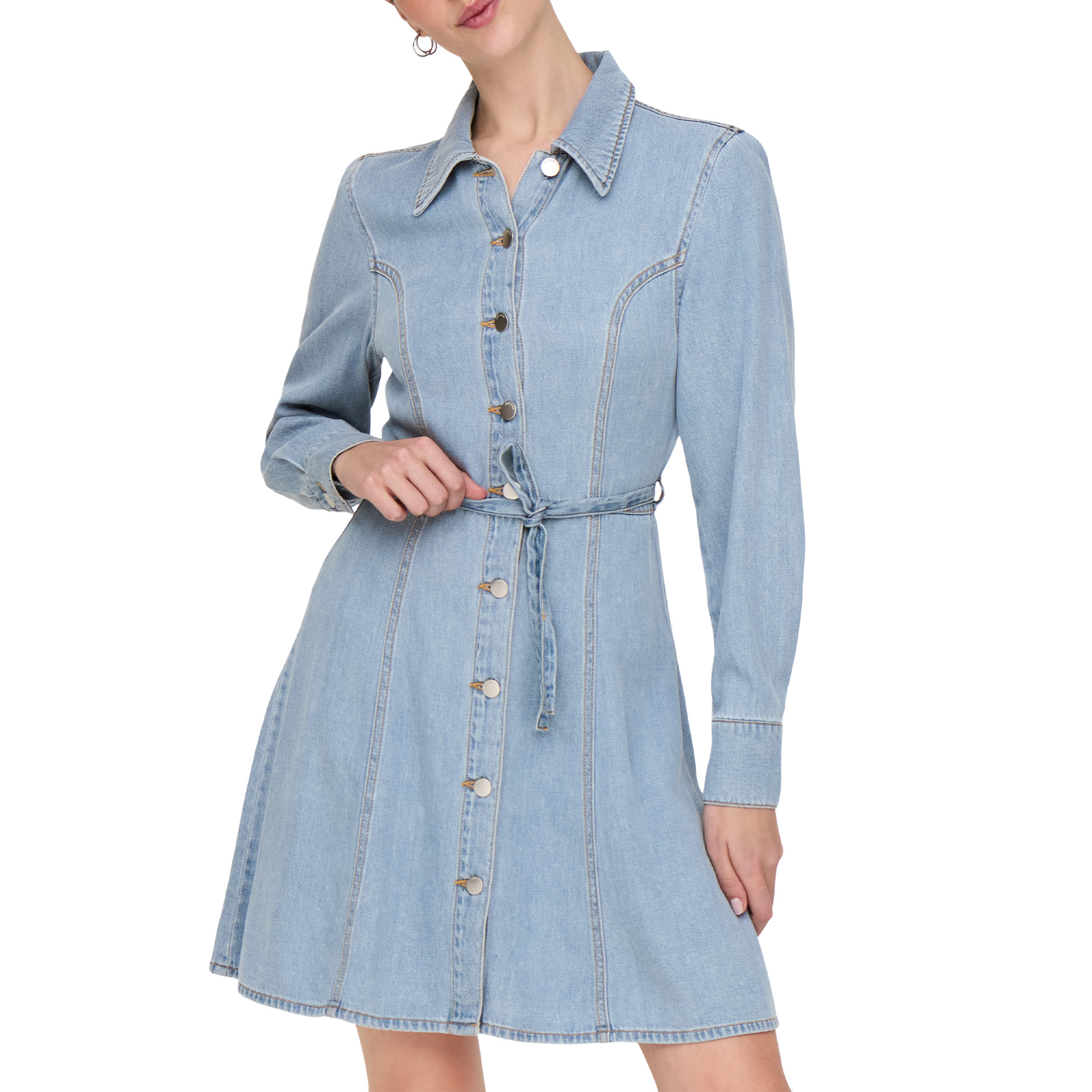 JDY Jdykamma Ls Belt Short Dress Dnm Light Blue Denim