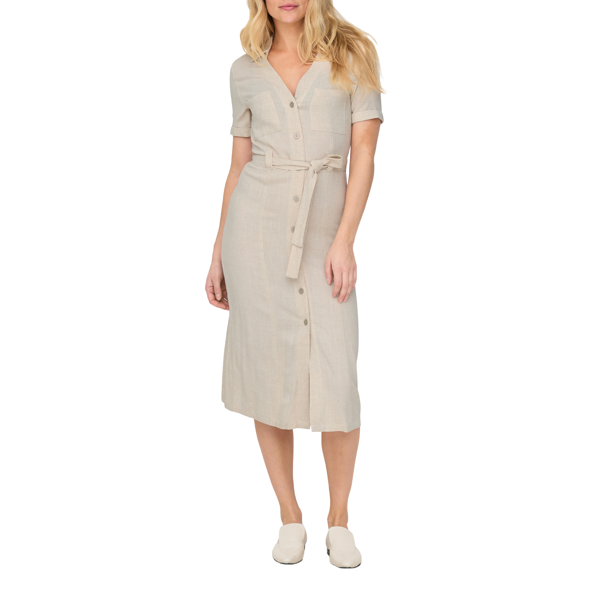 Only Onlsiesta Ss Linen Bl Shirt Dress Pnt Moonbeam
