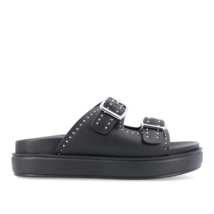 Steve Madden Freelance Slides Black Action Leather