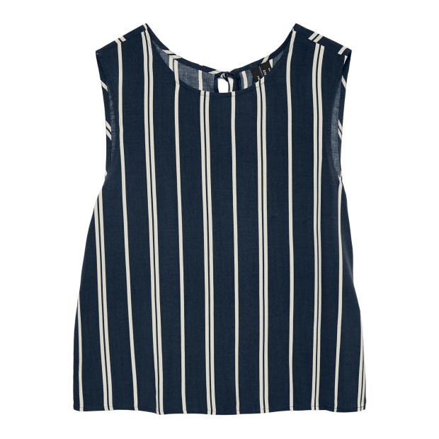 Vero Moda Vmchristina Sl Short Stripe Top Wvn Ga Navy Blazer Birch