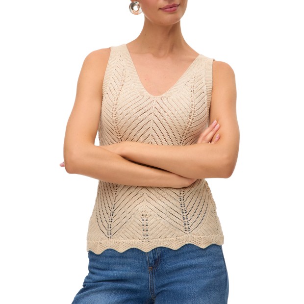 Vero Moda Vmnoel Sl V-neck Top Fr Birch W. Gold Lurex