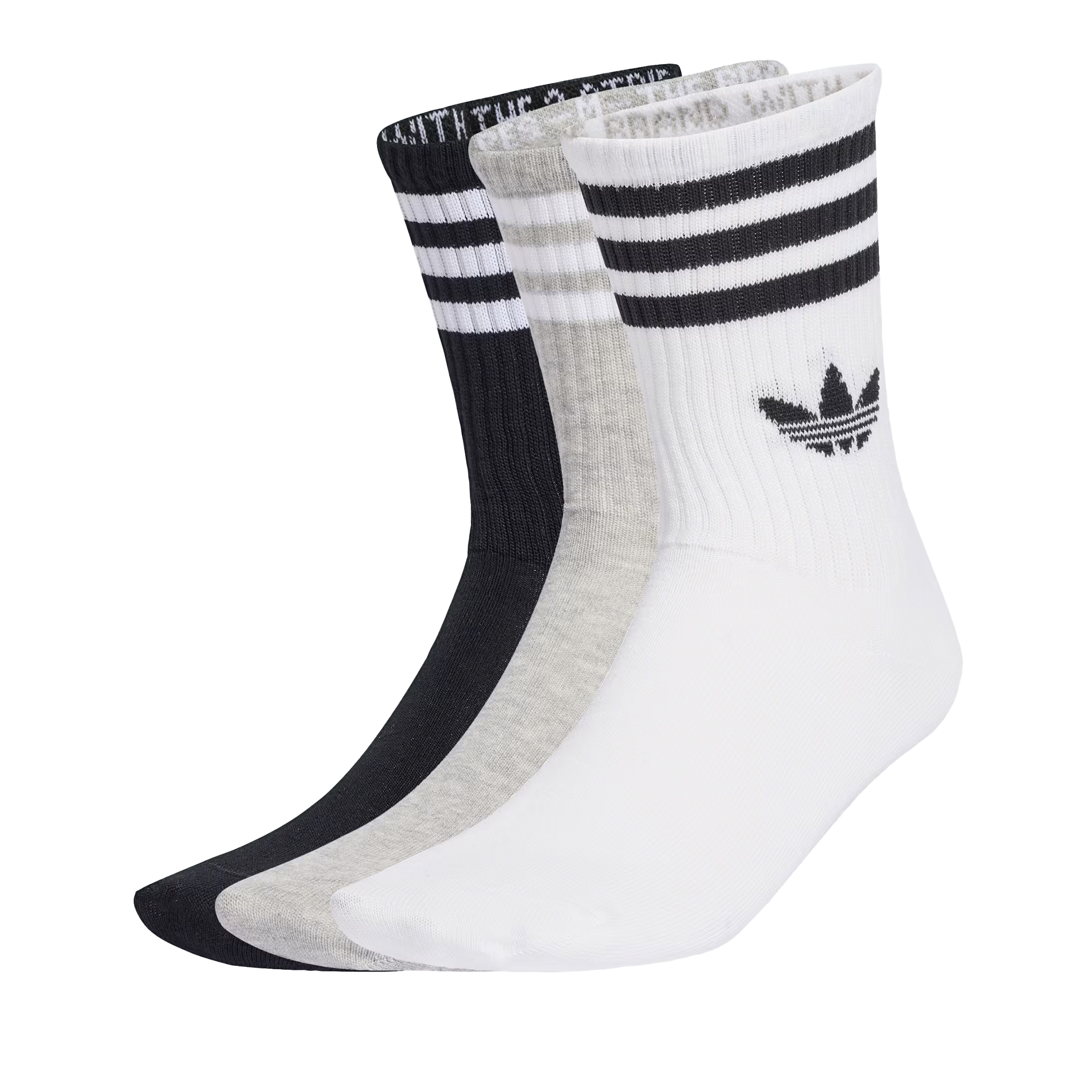adidas Originals Meias De Cano Mdio 3-Stripes White / Medium Grey Heather / Black