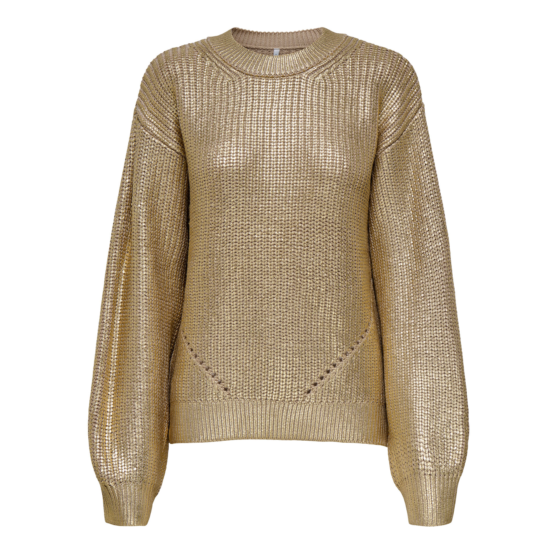 Only Camisola Kama Foil Rib Knt Humus Gold Print