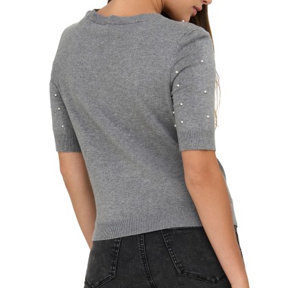 Only  Camisola Venice Life Ss Pearl O-Neck Knt Light Grey