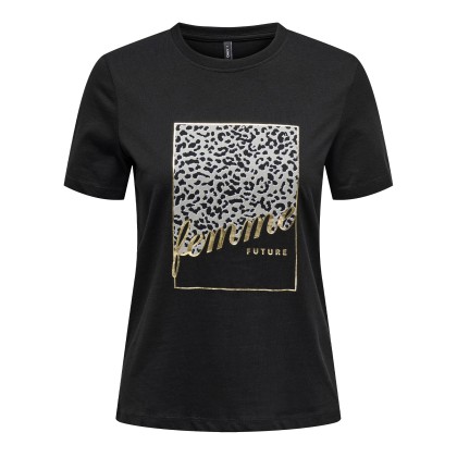 Only  T-Shirt Tanya Life Reg  Leo Print Top Jrs Black