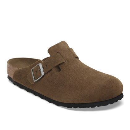 Birkenstock Boston Soft Footbed Suede Narrow Fit Leather Dark Tea Tonal Fb