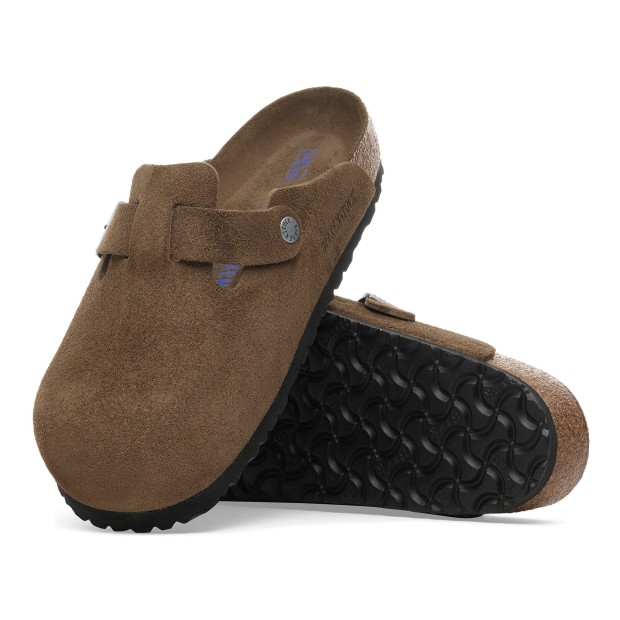 Birkenstock Boston Soft Footbed Suede Narrow Fit Leather Dark Tea Tonal Fb