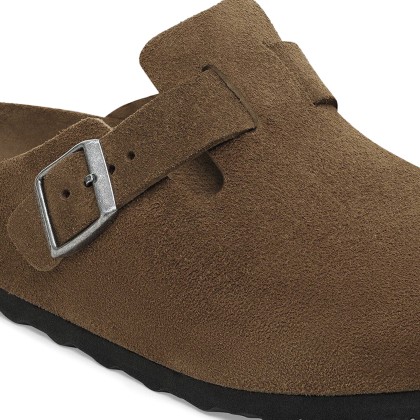 Birkenstock Boston Soft Footbed Suede Narrow Fit Leather Dark Tea Tonal Fb