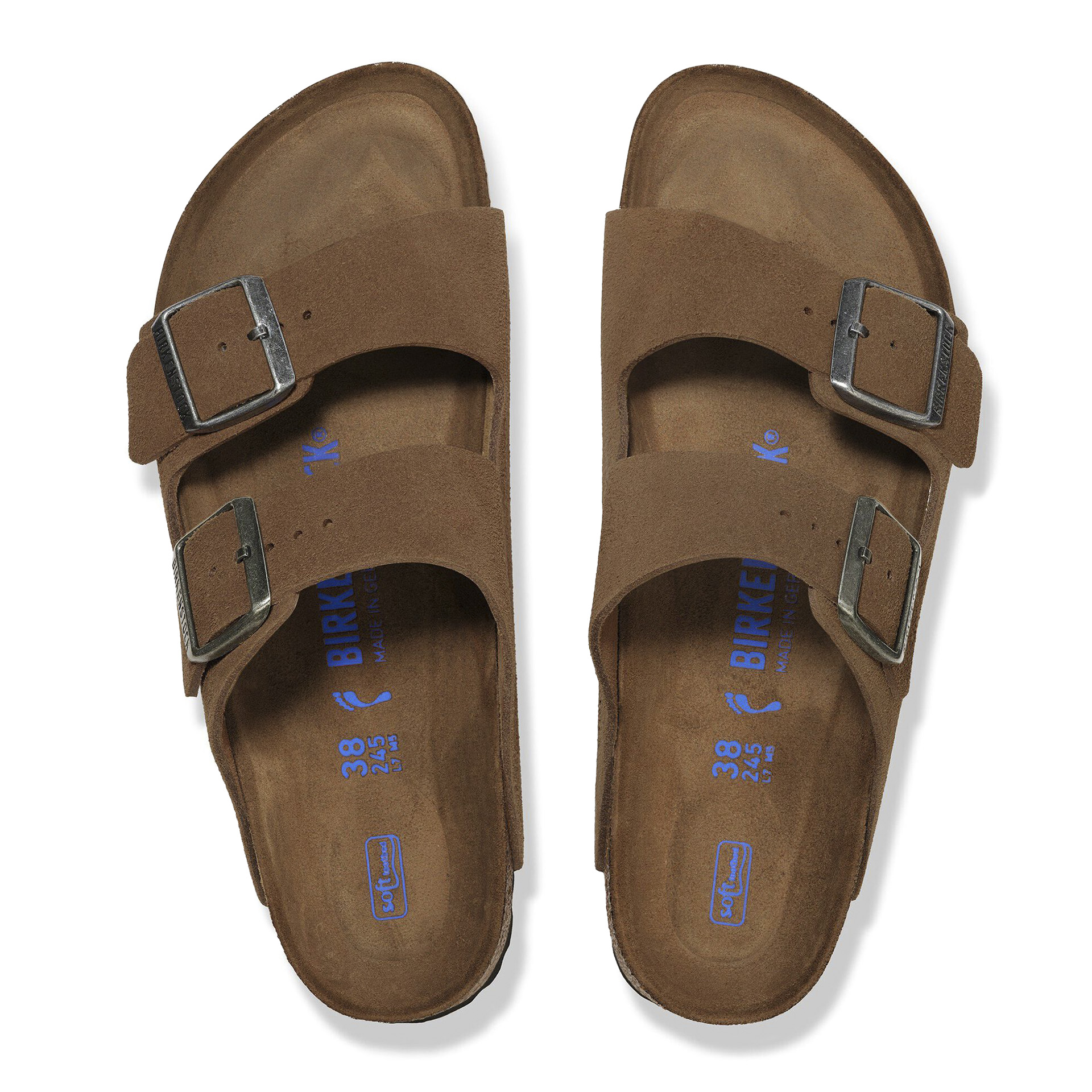 Birkenstock Arizona Soft Footbed Suede Narrow Fit Leather Dark Tea Tonal Fb