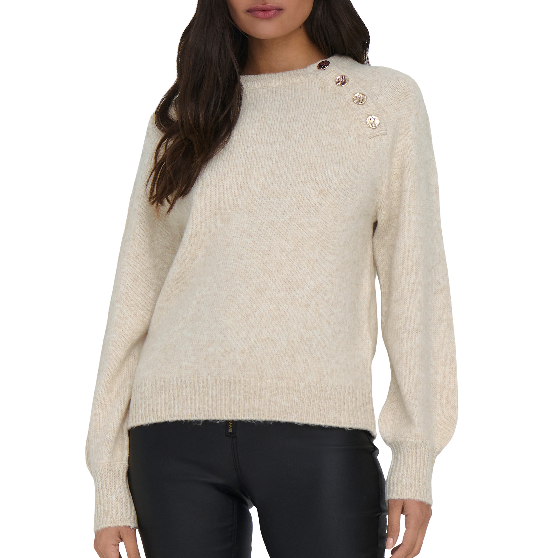 Only Camisola Onlemma Life Ls Button Oneck Knt Noos Pumice Stone